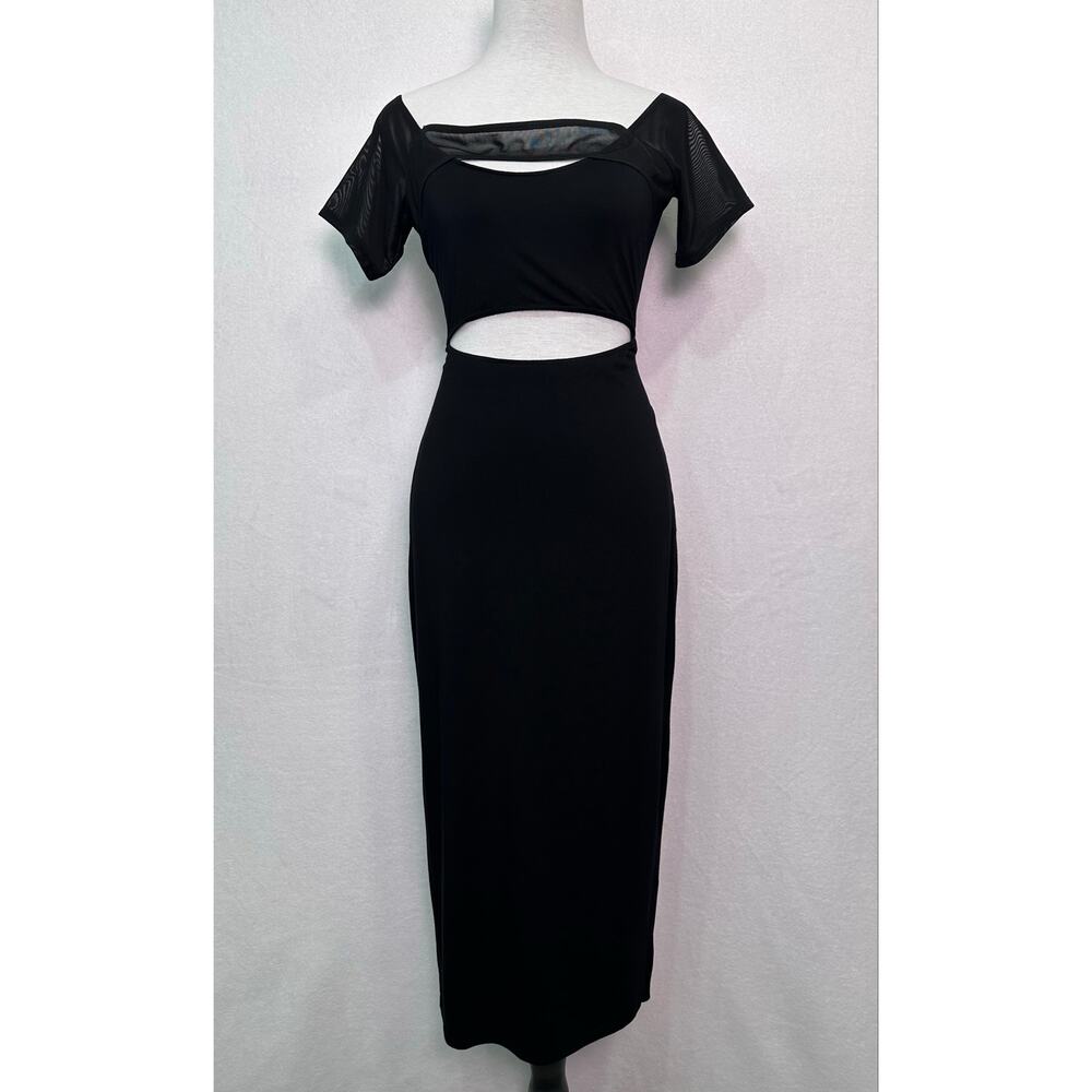 Good American Black Mesh Cutout Bodycon Midi Dress Size 3 Large